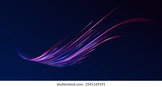 Laser beams luminous abstract sparkling isolated on a transparent background. Abstract energy in the form of stripe, arc, curl and zigzag in neon colors with light effect.	
