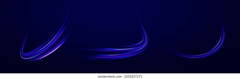 Laserstrahlen leuchtendes abstraktes Funkeln einzeln auf transparentem Hintergrund.  Abstrakter Hintergrund in blauen und violetten Neon-Leuchtfarben. Png, Linse, Licht, Neon, Linie, Unschärfe, Strahl, Strahl.