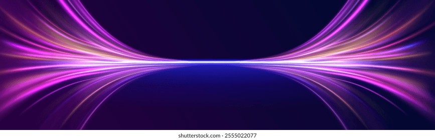 Laser beams luminous abstract sparkling isolated on a transparent background.  Abstract background in blue and purple neon glow colors. Png, lens, light, neon, line, blur, beam, ray.