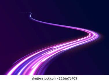 Laser beams luminous abstract sparkling isolated on a transparent background.  Abstract background in blue and purple neon glow colors. Png, lens, light, neon, line, blur, beam, ray.