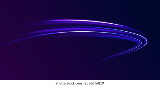 Laser beams luminous abstract sparkling isolated on a transparent background.  Abstract background in blue and purple neon glow colors. Png, lens, light, neon, line, blur, beam, ray.