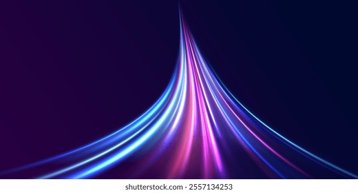 Laser beams luminous abstract sparkling isolated on a transparent background.  Abstract background in blue and purple neon glow colors. Png, lens, light, neon, line, blur, beam, ray.