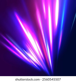 Laser beams luminous abstract sparkling isolated on a transparent background.  Abstract background in blue and purple neon glow colors. Png, lens, light, neon, line, blur, beam, ray.