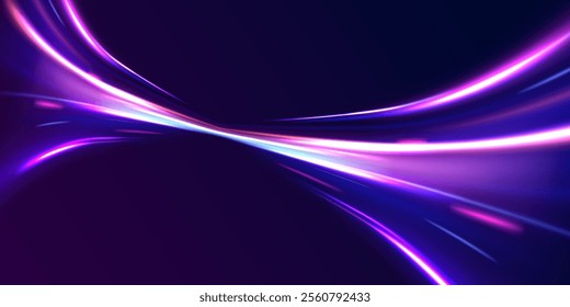 Laser beams luminous abstract sparkling isolated on a transparent background.  Abstract background in blue and purple neon glow colors. Png, lens, light, neon, line, blur, beam, ray.