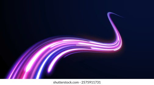 Laser beams luminous abstract sparkling isolated on a transparent background.  Abstract background in blue and purple neon glow colors. Png, lens, light, neon, line, blur, beam, ray.