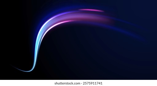 Laser beams luminous abstract sparkling isolated on a transparent background.  Abstract background in blue and purple neon glow colors. Png, lens, light, neon, line, blur, beam, ray.