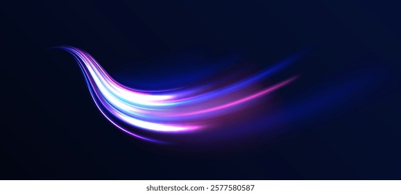 Laser beams luminous abstract sparkling isolated on a transparent background.  Abstract background in blue and purple neon glow colors. Png, lens, light, neon, line, blur, beam, ray.