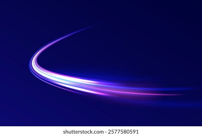 Laser beams luminous abstract sparkling isolated on a transparent background.  Abstract background in blue and purple neon glow colors. Png, lens, light, neon, line, blur, beam, ray.