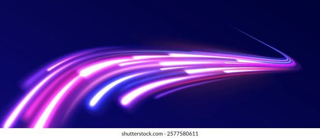 Laser beams luminous abstract sparkling isolated on a transparent background.  Abstract background in blue and purple neon glow colors. Png, lens, light, neon, line, blur, beam, ray.