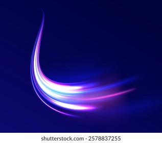 Laser beams luminous abstract sparkling isolated on a transparent background.  Abstract background in blue and purple neon glow colors. Png, lens, light, neon, line, blur, beam, ray.