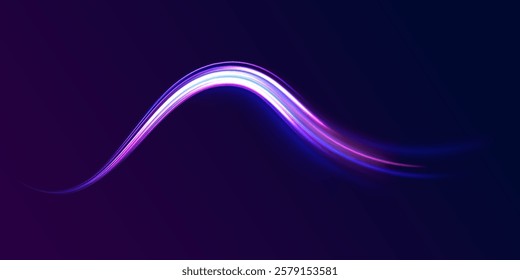 Laser beams luminous abstract sparkling isolated on a transparent background.  Abstract background in blue and purple neon glow colors. Png, lens, light, neon, line, blur, beam, ray.