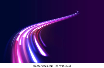 Laser beams luminous abstract sparkling isolated on a transparent background.  Abstract background in blue and purple neon glow colors. Png, lens, light, neon, line, blur, beam, ray.