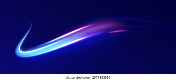 Laser beams luminous abstract sparkling isolated on a transparent background.  Abstract background in blue and purple neon glow colors. Png, lens, light, neon, line, blur, beam, ray.