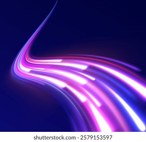 Laser beams luminous abstract sparkling isolated on a transparent background.  Abstract background in blue and purple neon glow colors. Png, lens, light, neon, line, blur, beam, ray.