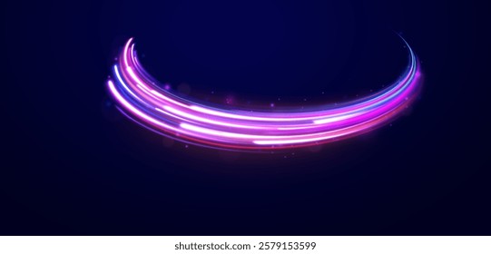 Laser beams luminous abstract sparkling isolated on a transparent background.  Abstract background in blue and purple neon glow colors. Png, lens, light, neon, line, blur, beam, ray.