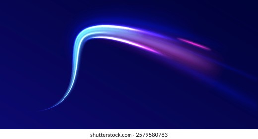 Laser beams luminous abstract sparkling isolated on a transparent background.  Abstract background in blue and purple neon glow colors. Png, lens, light, neon, line, blur, beam, ray.