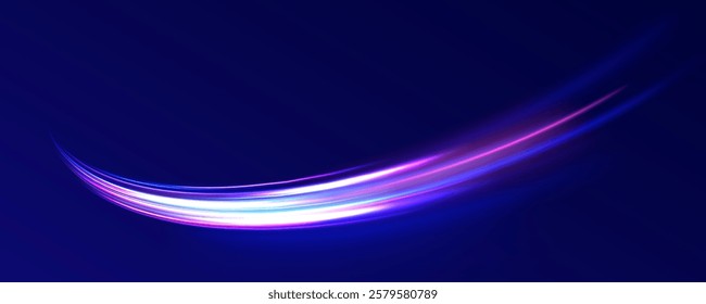 Laser beams luminous abstract sparkling isolated on a transparent background.  Abstract background in blue and purple neon glow colors. Png, lens, light, neon, line, blur, beam, ray.