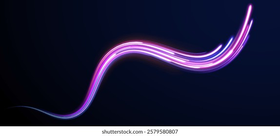 Laser beams luminous abstract sparkling isolated on a transparent background.  Abstract background in blue and purple neon glow colors. Png, lens, light, neon, line, blur, beam, ray.