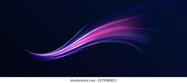 Laser beams luminous abstract sparkling isolated on a transparent background.  Abstract background in blue and purple neon glow colors. Png, lens, light, neon, line, blur, beam, ray.