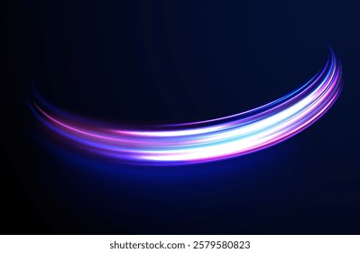 Laser beams luminous abstract sparkling isolated on a transparent background.  Abstract background in blue and purple neon glow colors. Png, lens, light, neon, line, blur, beam, ray.