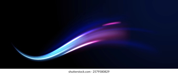 Laser beams luminous abstract sparkling isolated on a transparent background.  Abstract background in blue and purple neon glow colors. Png, lens, light, neon, line, blur, beam, ray.