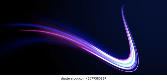 Laser beams luminous abstract sparkling isolated on a transparent background.  Abstract background in blue and purple neon glow colors. Png, lens, light, neon, line, blur, beam, ray.