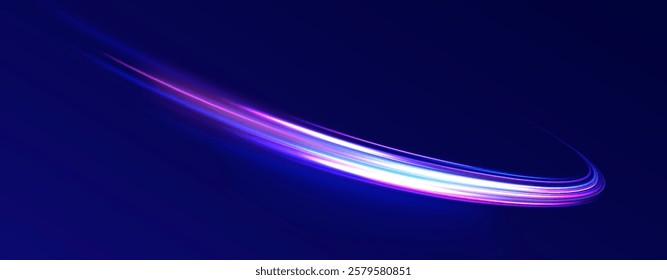 Laser beams luminous abstract sparkling isolated on a transparent background.  Abstract background in blue and purple neon glow colors. Png, lens, light, neon, line, blur, beam, ray.