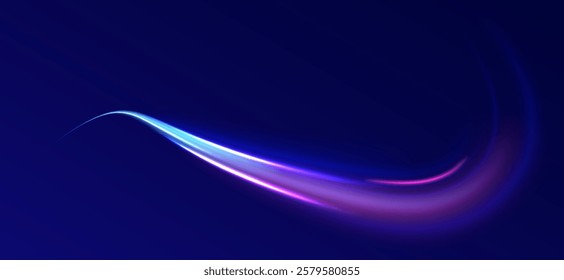 Laser beams luminous abstract sparkling isolated on a transparent background.  Abstract background in blue and purple neon glow colors. Png, lens, light, neon, line, blur, beam, ray.