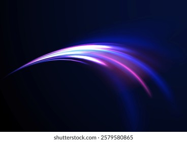 Laser beams luminous abstract sparkling isolated on a transparent background.  Abstract background in blue and purple neon glow colors. Png, lens, light, neon, line, blur, beam, ray.