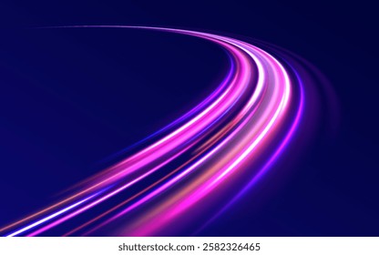 Laser beams luminous abstract sparkling isolated on a transparent background.  Abstract background in blue and purple neon glow colors. Png, lens, light, neon, line, blur, beam, ray.