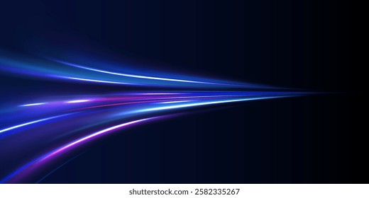 Laser beams luminous abstract sparkling isolated on a transparent background.  Abstract background in blue and purple neon glow colors. Png, lens, light, neon, line, blur, beam, ray.