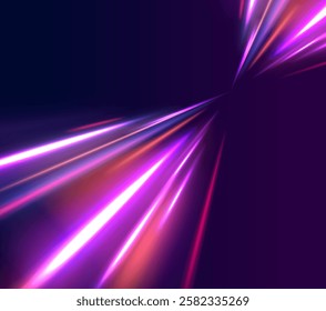 Laser beams luminous abstract sparkling isolated on a transparent background.  Abstract background in blue and purple neon glow colors. Png, lens, light, neon, line, blur, beam, ray.