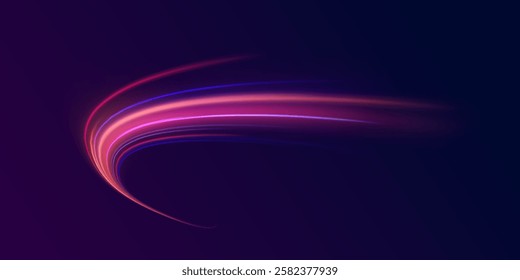 Laser beams luminous abstract sparkling isolated on a transparent background.  Abstract background in blue and purple neon glow colors. Png, lens, light, neon, line, blur, beam, ray.