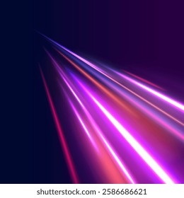 Laser beams luminous abstract sparkling isolated on a transparent background.  Abstract background in blue and purple neon glow colors. Png, lens, light, neon, line, blur, beam, ray.