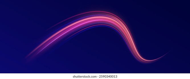 Laser beams luminous abstract sparkling isolated on a transparent background.  Abstract background in blue and purple neon glow colors. Png, lens, light, neon, line, blur, beam, ray.