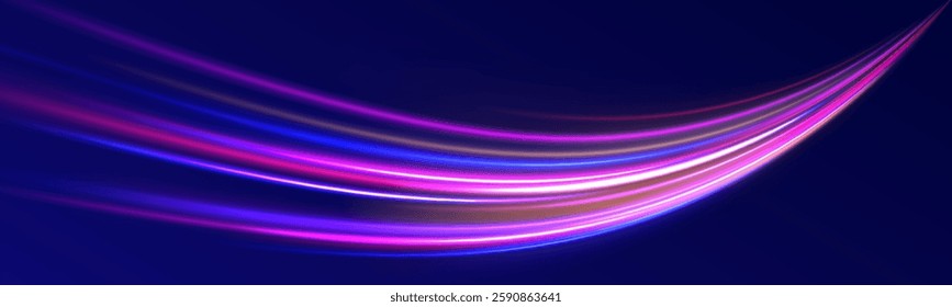 Laser beams luminous abstract sparkling isolated on a transparent background.  Abstract background in blue and purple neon glow colors. Png, lens, light, neon, line, blur, beam, ray.