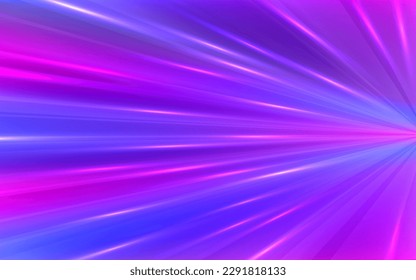 Vigas láser. Velocidad del movimiento en el neón brillante colorido. Acelerar el movimiento en el espacio. La luz coloreada estira la aceleración. Ilustración abstracta.