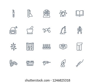 Laser, Biology, Blaster, Nixie, Microorganisms, Open Book, Microscope, Tubes, Microorganism, Mortar, Plasma ball outline vector icons from 20 set