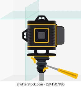 Laser Building Level on Tripod. Engineering Measuring Equipment. Modern Device for the Builder