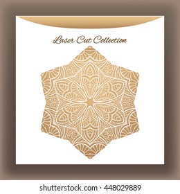 Laser cat decorative mandala on white envelope. Vector illustration.