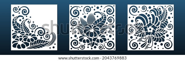 Laser cnc cut panel or card background,\
stencil for cnc cutting, engraving or silhouette print. Wall art\
panels, room divider privacy screens, paper art greeting invitation\
card. Vector\
illustration