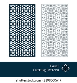 Laser and CNC cut pattern. Vector template with abstract geometric texture in oriental style, floral grid ornament. Decorative stencil panel for laser cutting of wood, metal, engraving.