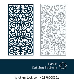 Laser and CNC cut pattern. Vector template with abstract geometric texture in oriental style, floral grid ornament. Decorative stencil panel for laser cutting of wood, metal, engraving.