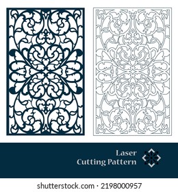 Laser and CNC cut pattern. Vector template with abstract geometric texture in oriental style, floral grid ornament. Decorative stencil panel for laser cutting of wood, metal, engraving.