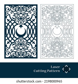 Laser and CNC cut pattern. Vector template with abstract geometric texture in oriental style, floral grid ornament. Decorative stencil panel for laser cutting of wood, metal, engraving.