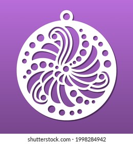 Cortadora de cnc láser, bola o montaña. Plantilla para cortar o grava. Patrón geométrico abstracto. Arte de papel, adorno de mandala, colgamiento de pared, elementos decorativos. Ilustración del vector