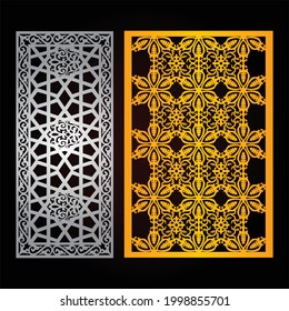 Plantilla de corte láser y CNC, Patrón de color dorado y fondo de color negro