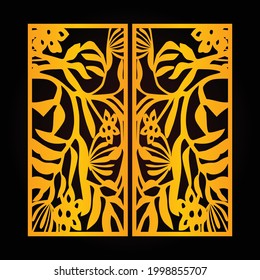 Plantilla de corte láser y CNC, Patrón de color dorado y fondo de color negro