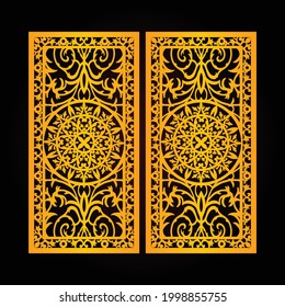 Plantilla de corte láser y CNC, Patrón de color dorado y fondo de color negro
