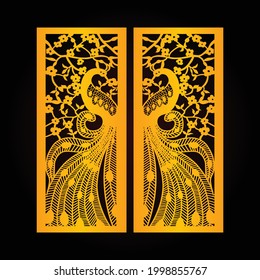 Plantilla de corte láser y CNC, Patrón de color dorado y fondo de color negro